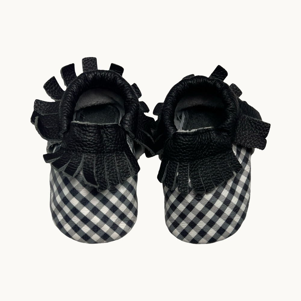 BirdRock Baby Moccasin Shoes US 3 Black White Leather Style Fall Halloween